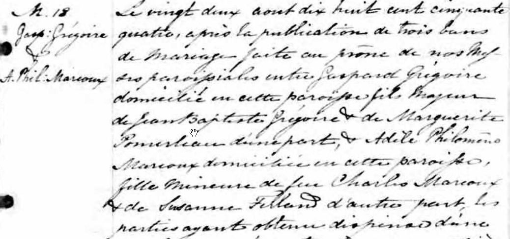  Gaspard and Fanny Gregoire Marriage Certificate 1
